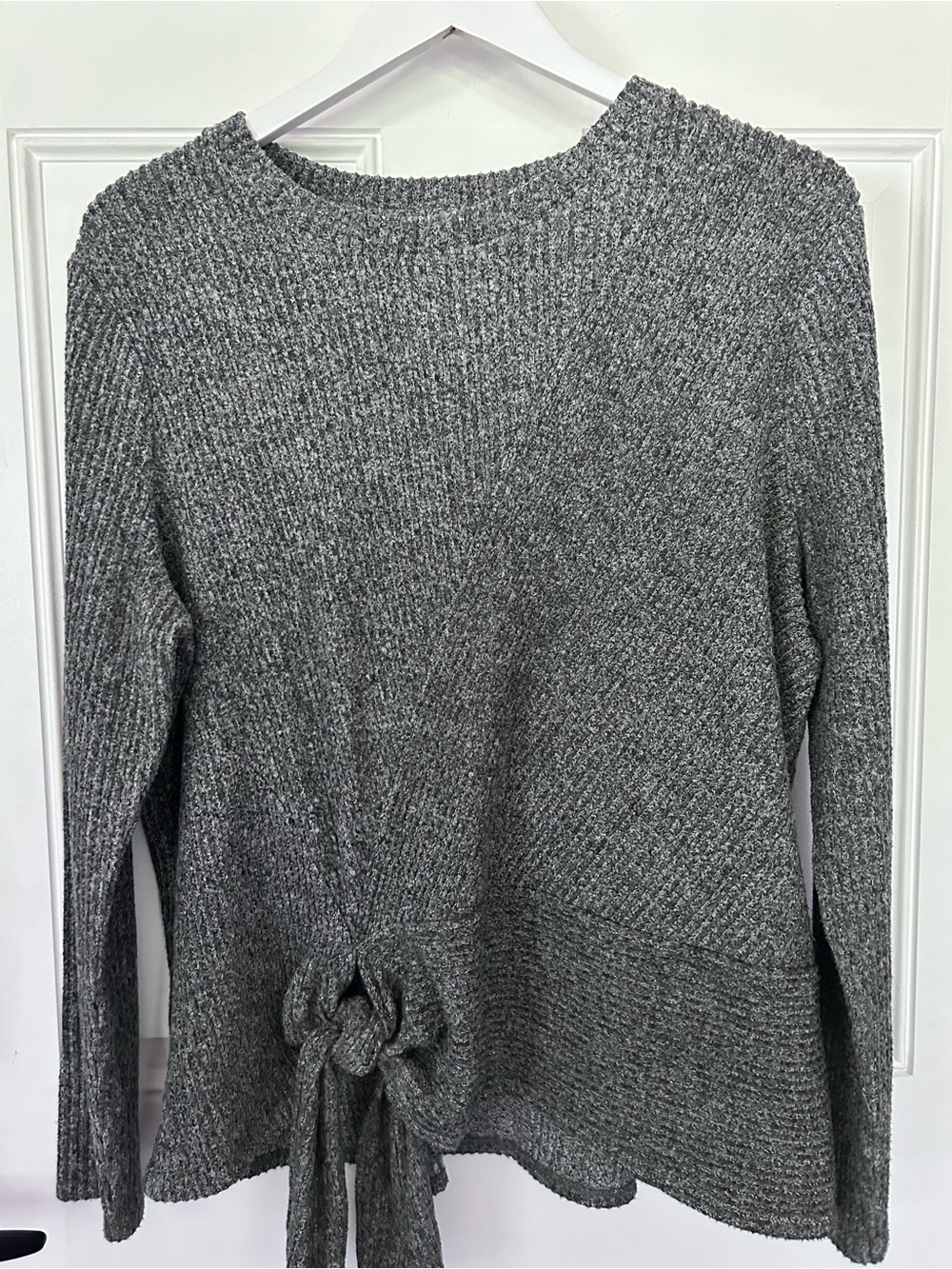 NIC+ZOE Gray Ribbed Long-Sleeve Tie-Back Top